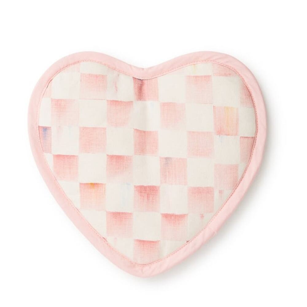 NEW Mackenzie Childs Rosy Check Heart Potholder 8x9.25 100% Cotton Pink & White